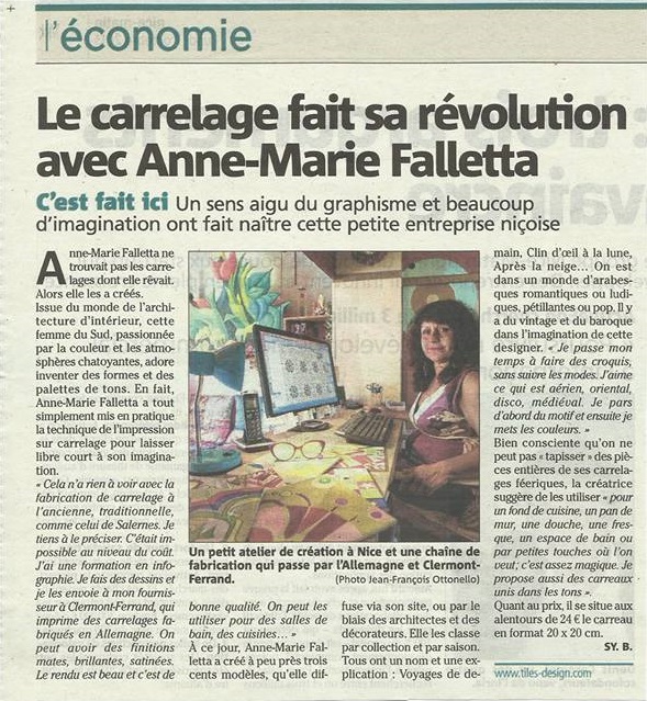 Article-Nice matin Anne-Marie Falletta tile carrelage Design